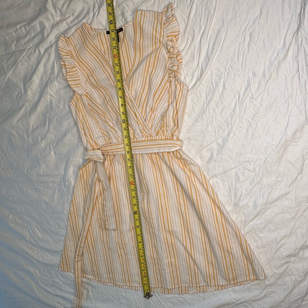 Robert Louis Striped Linen Wrap Dress Orange White Flutter Sleeves Summer Medium - Picture 8 of 13